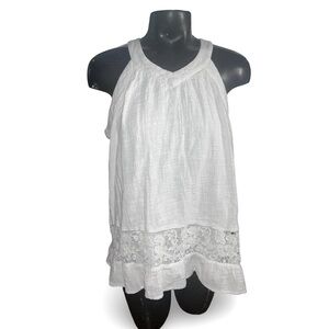 Doe & Rae Women's White Sleeveless Lace Hem Halter Tank Top Size Large